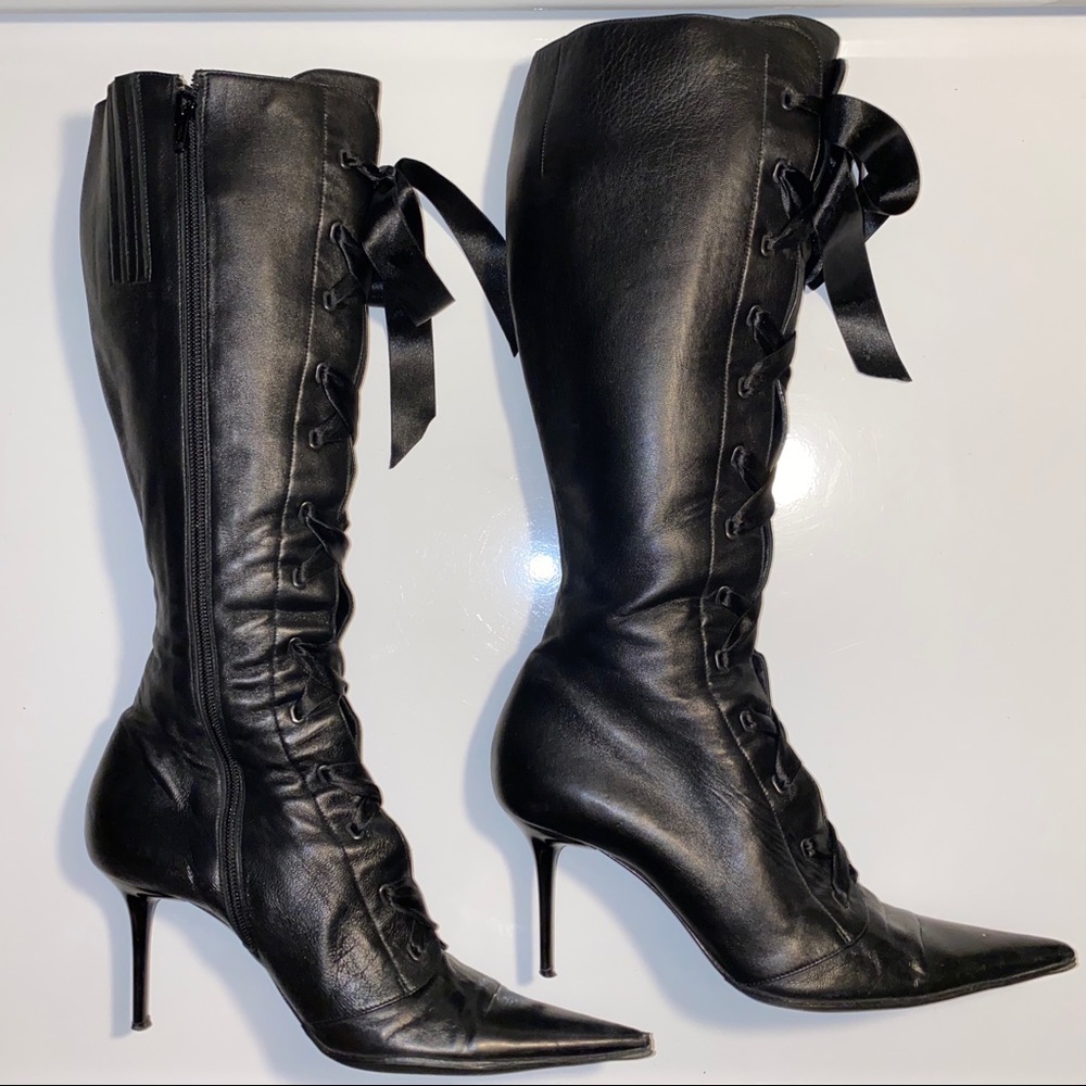 Les Tropeziennes Black Leather Lace Up Boots